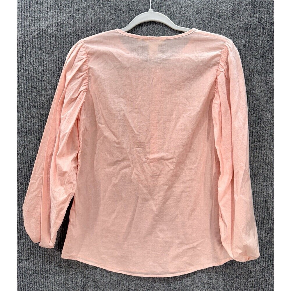 Sundance Pintuck Cotton Top Womens Small Pink Metallic Puff Sleeve Keyhole Neck - Picture 4 of 8
